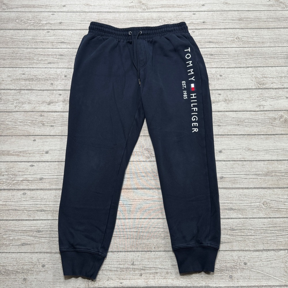 Tommy Hilfiger Sweatpants Men's Large Navy Blue Fleece Lined Athletic Joggers